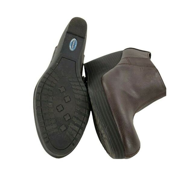 Dr Scholls Booties Womens Sz 9M Headline Wedge Ankle Side Zip Brown Faux Leather - Picture 6 of 8